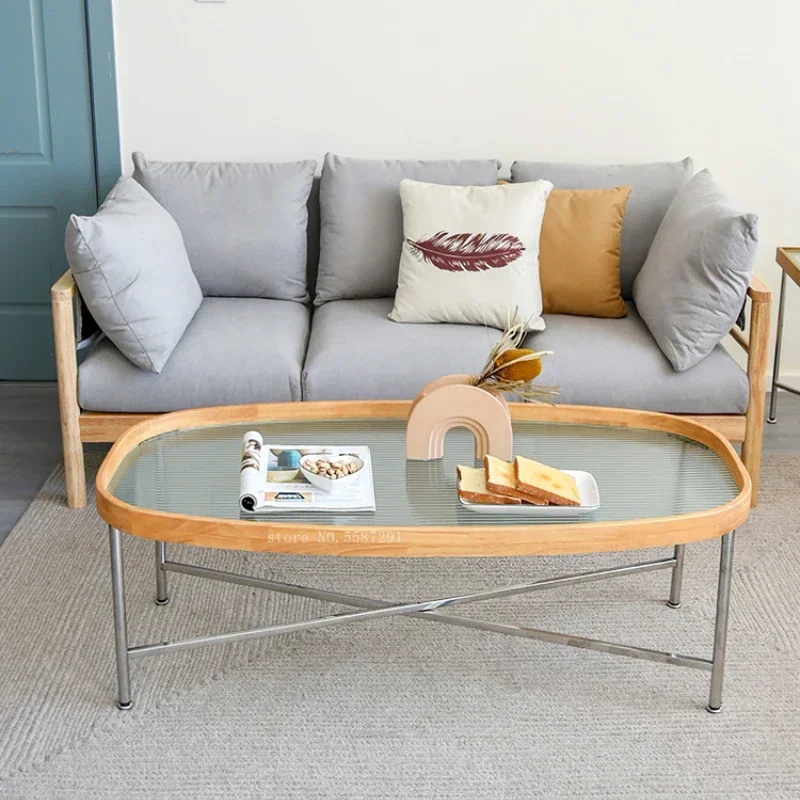 

Журнальные столики из цельного дерева, минималистичный домашний прозрачный центральный круглый приставной столик из тисненого стекла, низкая мебель для гостиной HY50CT