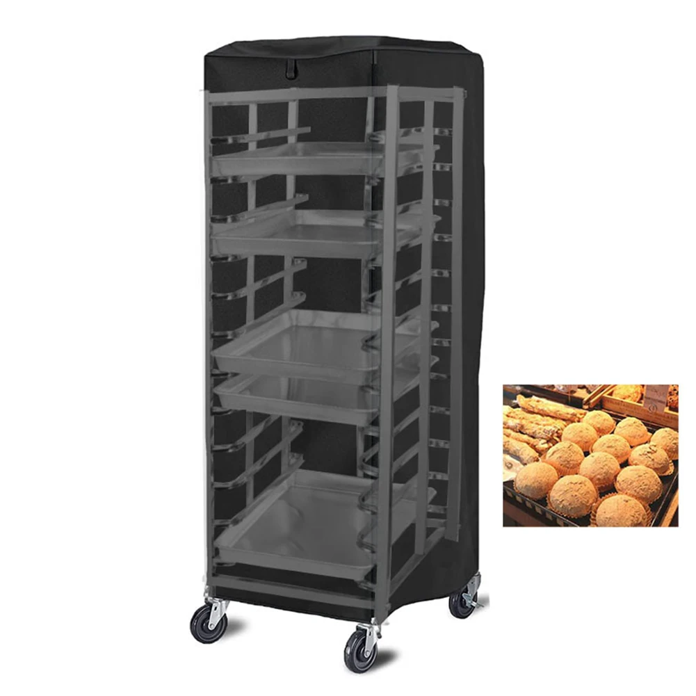 420D coated bread rack dust cover with ventilation window zipper seal for moisture protection in bakery environments