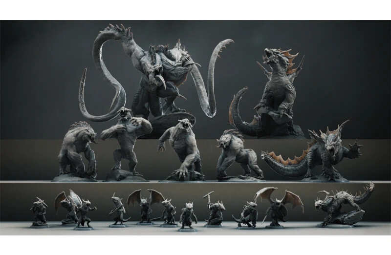 Duas cabeçadas 3D impressão Tabletop jogo, modelo peão, Dogman, demônio, marrom, dragão, Balgra, mestre do calabouço, modelo sem pintura