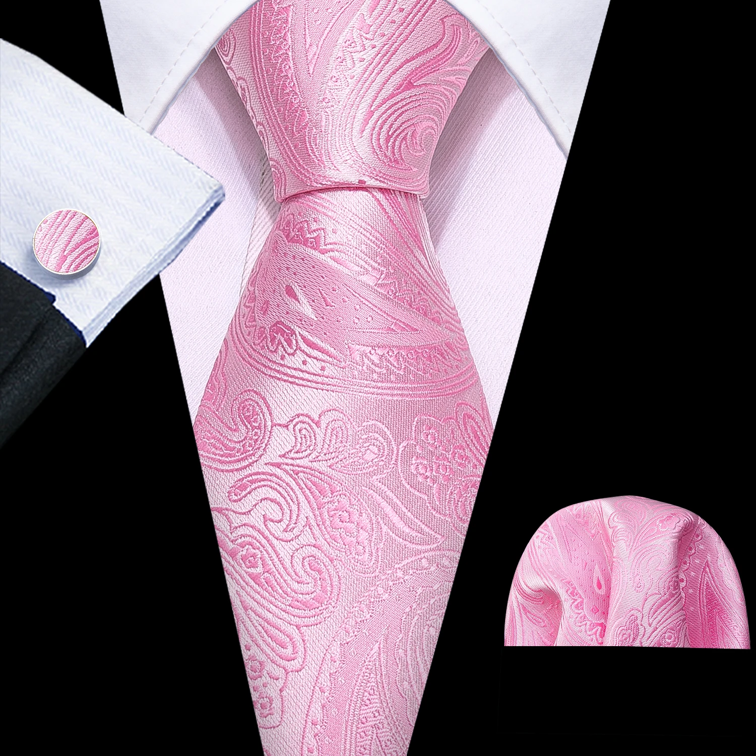Classic Peach Pink Ties For Men Exquisite Paisley Necktie Handkerchief Cufflink Set Groom Gift Business Designer Barry.Wang 6012