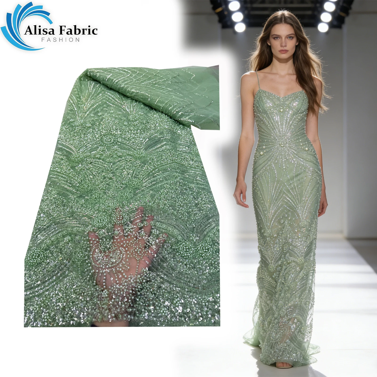 

Высококачественная тюлевая ткань с бисерной вышивкой, 5 ярдов, для пошива африканских кружевных платьев для женщин, элегантных нарядов для вечеринок.