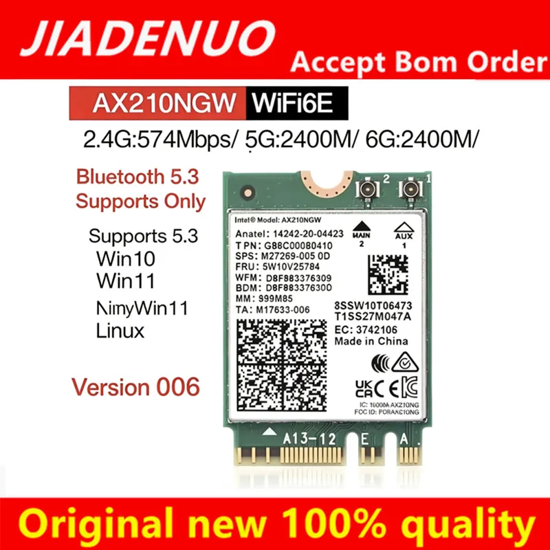(1pcs）100% Original New Intel AX211 9560HUN AX201 AX210 9462 9560AC WIFI6E Gigabit Wireless Network Card CNVI Bluetooth 5.3