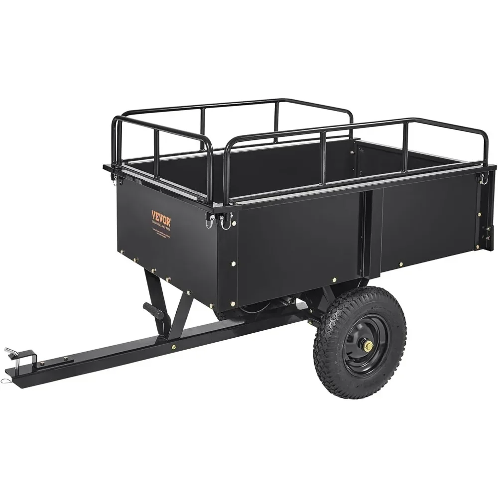 Heavy Duty ATV Trailer Steel Dump Cart Tow Behind, 750 lbs 15 Cubic Feet, Garden Utility Trailer Yard Trailers with Removable