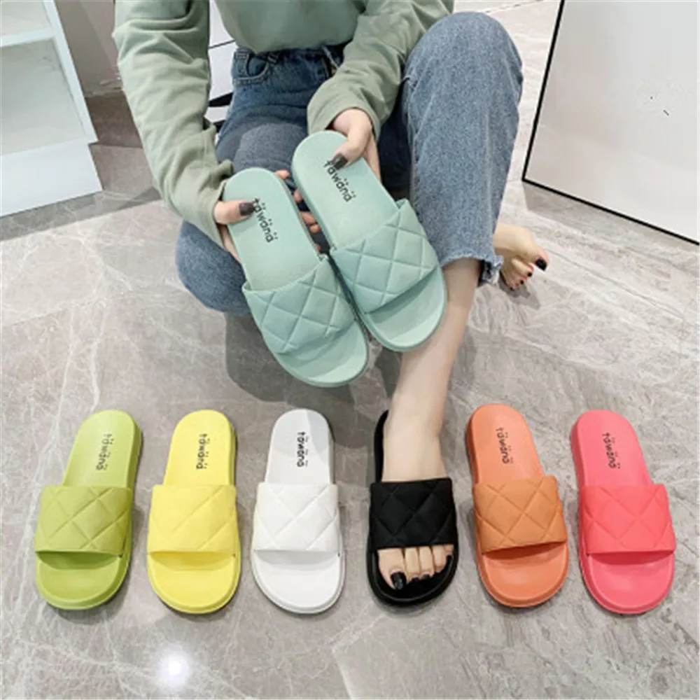 Summer Candy Color Home Slides Women's 2024 New Flat Bottom Waterproof Antiskid Bathroom Bath Indoor Slippers Flip Flop Eu 36-41