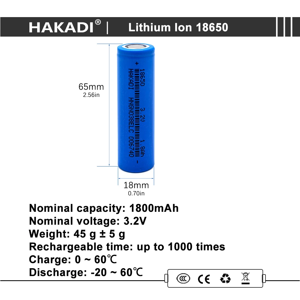 3.2V 18650 1500mAh 1800mAh 2000mAh LiFePO4 Battery Long Cycle Rechargeable Cell For DIY Solar Light Outdoor Power Supply Kis