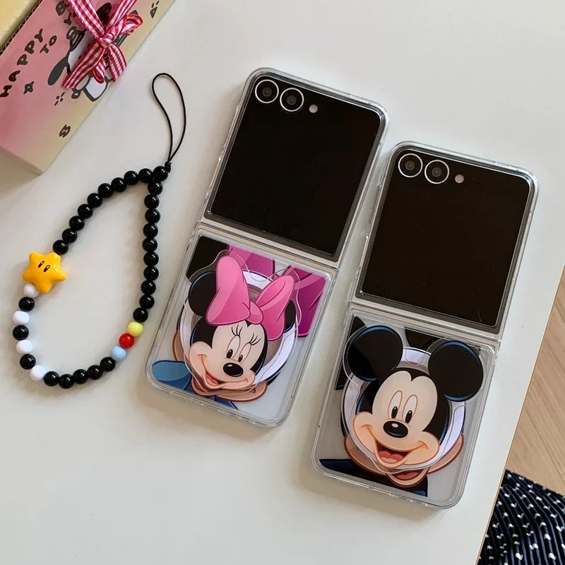 Cute Disney Mickey Minnie Mouse Magnetic Grip Holder Magsafe Wireless Charge Phone Case For Samsung Galaxy Z Flip 6 5 Cover