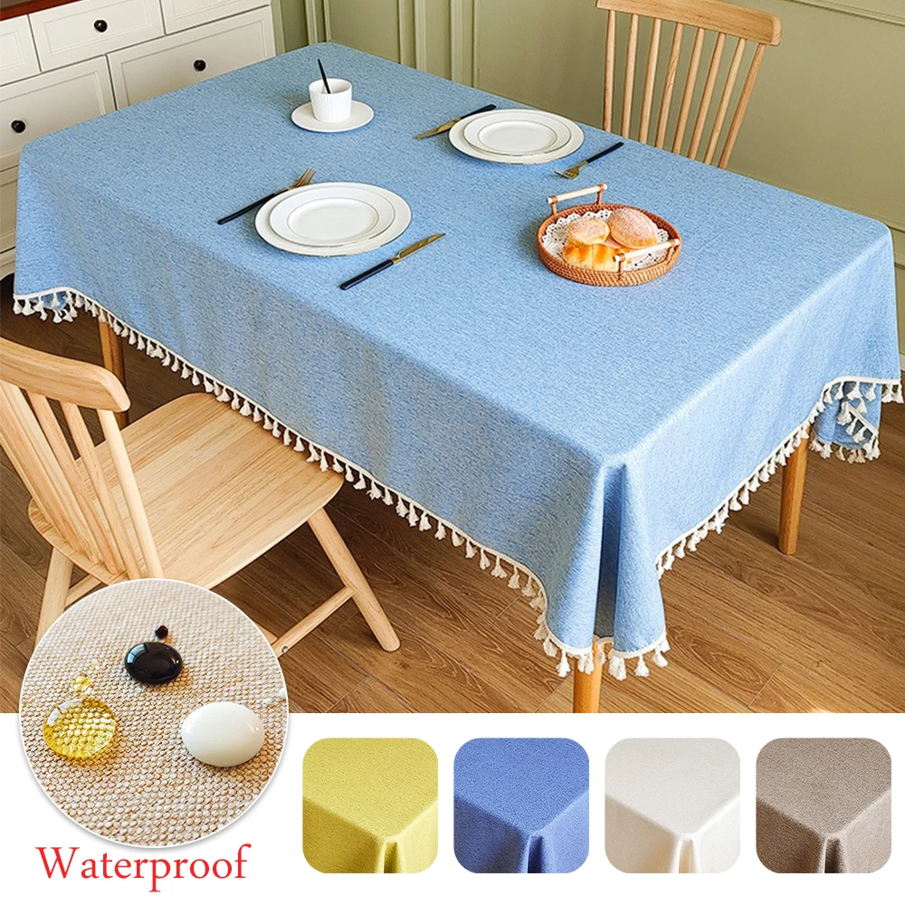 

Waterproof and Oilproof Cotton Linen Tassels Tablecloth for Wedding Party Dining Banquet Decoration for the Rectangle Desk