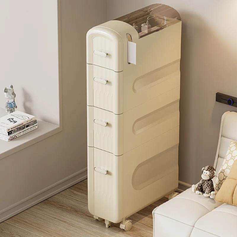 4-Tier Slim Rolling Cabinet Bathroom Laundry Kitchen Cart Narrow Drawers Toilet Paper Holder Casters Waterproof Frame view 3
