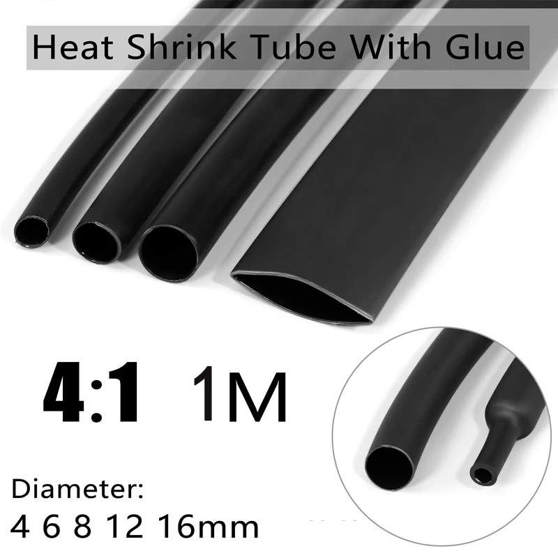 1M 4:1 Heat Shrink Tube With Glue Thermoretractile Shrinkable Tubing Dual Wall 4 6 8 12 16mm