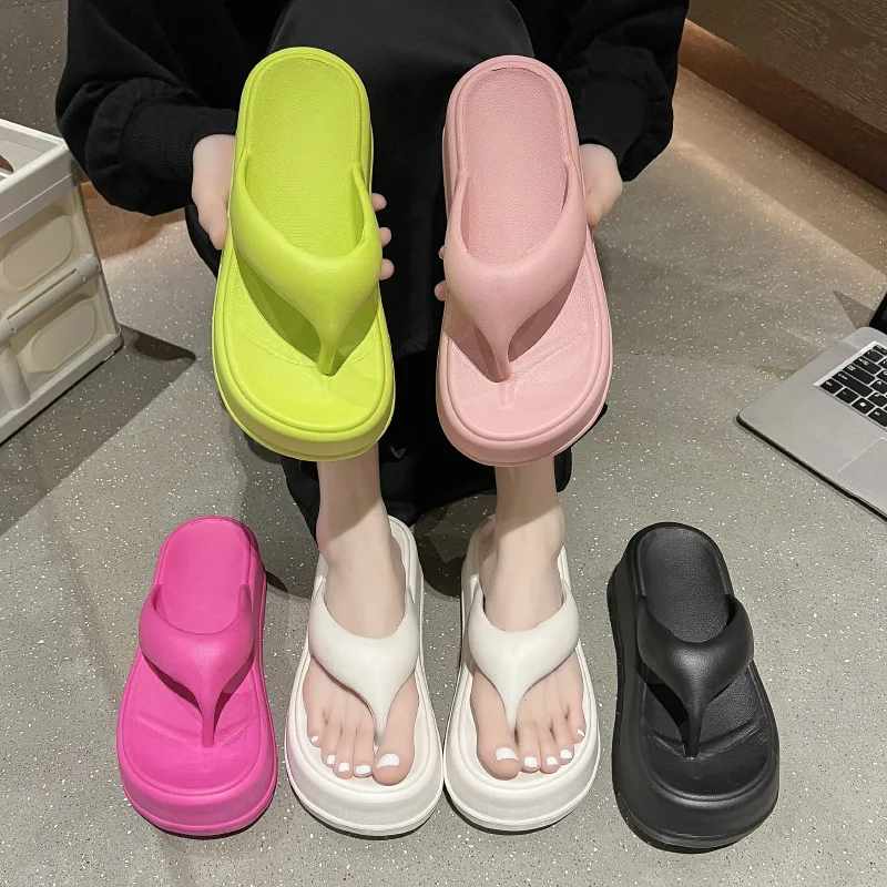 Gacimy Summer Heel Sandals For Women Fashion Beach Flip Flops New Soft Flatform Cloud Slippers House Non-slip Bathroom Slides