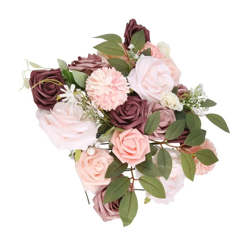 Artificial Wedding Flowers Box Set Fake Dusty Rose Flowers Combo For DIY Floral Arrangements Centerpieces Bouquets Home