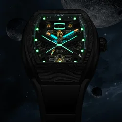 CARNIVAL High End Skeleton Watches for Men 5bar Waterproof Automatic Watch Sapphire Rubber Strap Luminous Tonneau Reloj Hombre