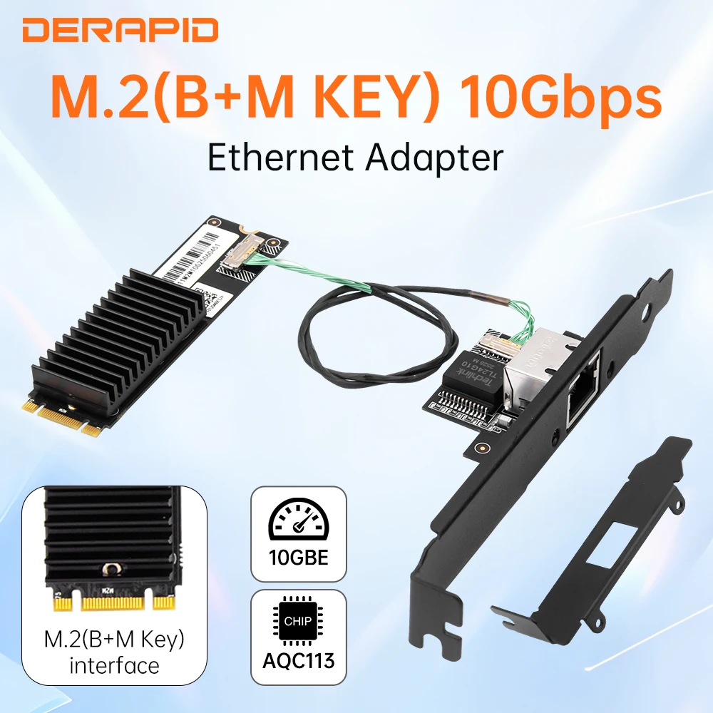 

10Gbps M.2 Server LAN Card PCIe Network Adapter with AQC113 Chip B Key M Key High Speed 10GB Ethernet Card for PC/Server