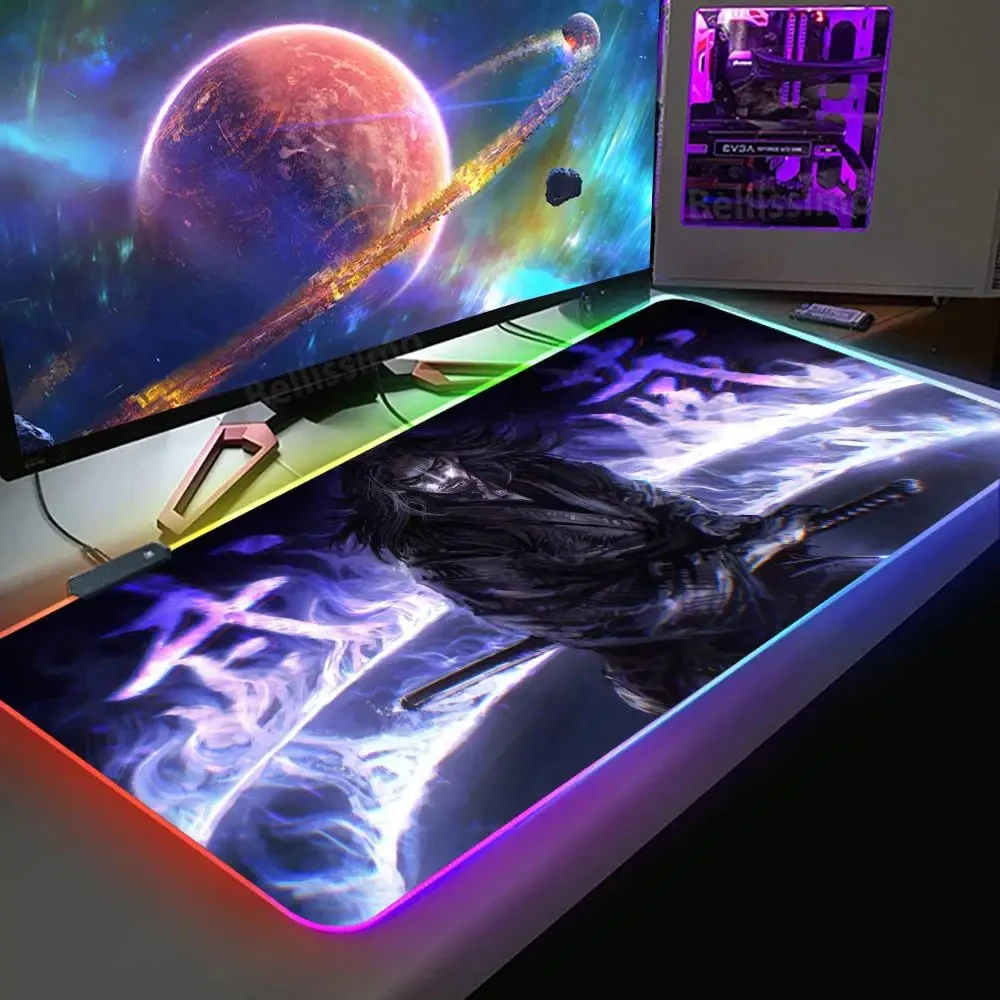 

Rgb Deskmat Anime Gamer Gaming Table Keyboard Comic Vagabond Miyamoto Musashi Mouse Pad Pc Complete HD print Office Company Mat