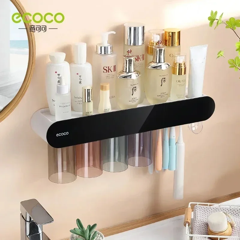 ECOCO Magnetic Adsorption Inverted Toothbrush Holder Automatic Toothpaste Squeezer Dispenser Storage Rack Bathroom Accessories