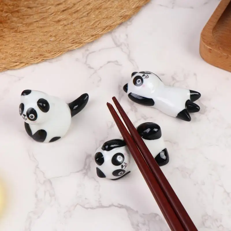 Mini Panda Ceramic Chopstick Rest Lovely Cartoon Tableware Spoon Holder Pen Rack For Home Restaurant Kitchen Dining Table Decor