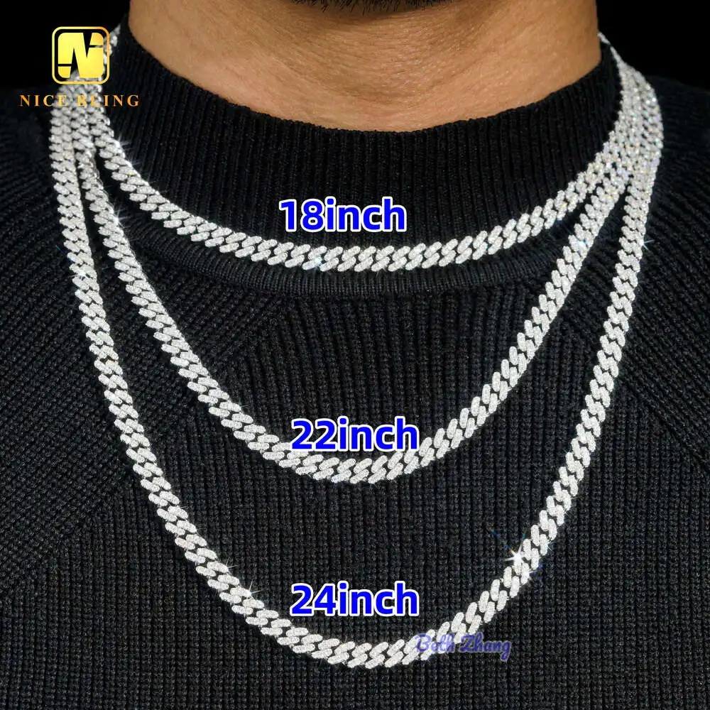 

Iced Out Hiphop Fashion Cuban Chains 925 Silver Moissanite Cuban Link Single Row 6mm Cuban Necklace Bracelet Pass Diamond Tester