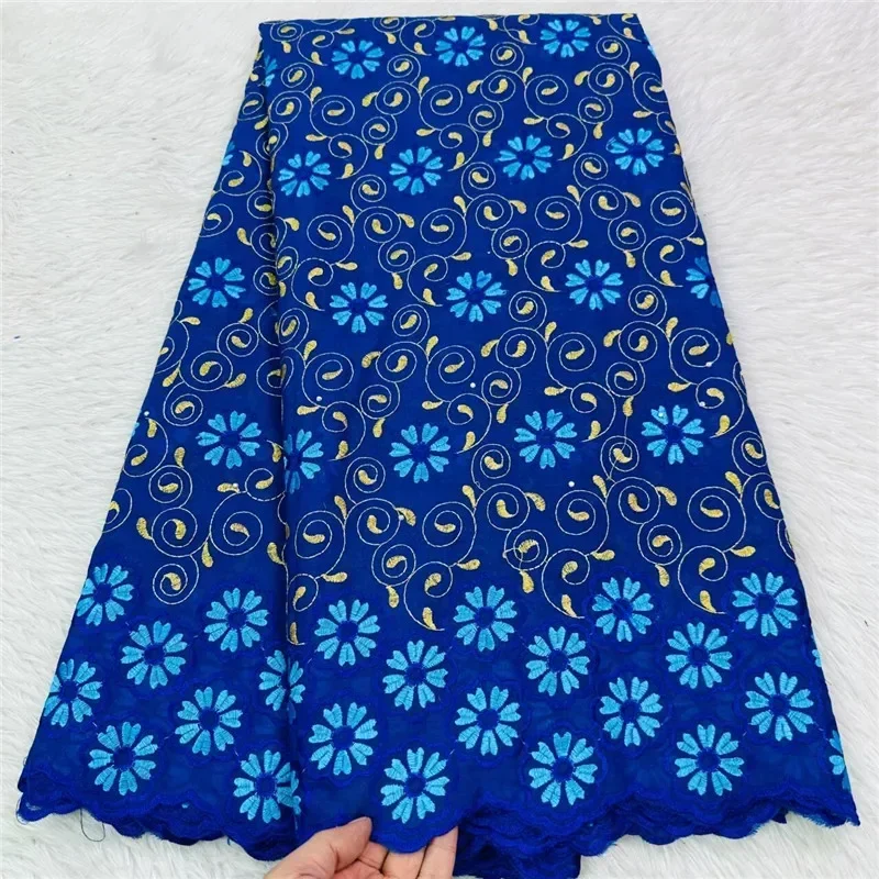 5 yard high quality Dry lace fabric heavy beaded Embroidery African 100% cotton Swiss voile lace popular Dubai style 29L281401