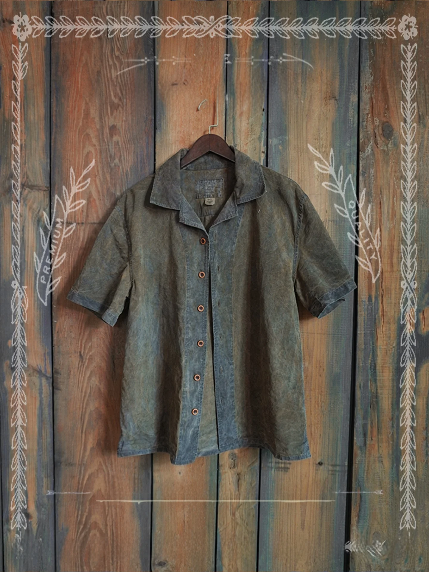 

Rust Onion Skin Momordica Short Sleeve Cuban Collar Plant Dye Retro American Cotton Shirt Breathable Loose Fit Spring Clothing