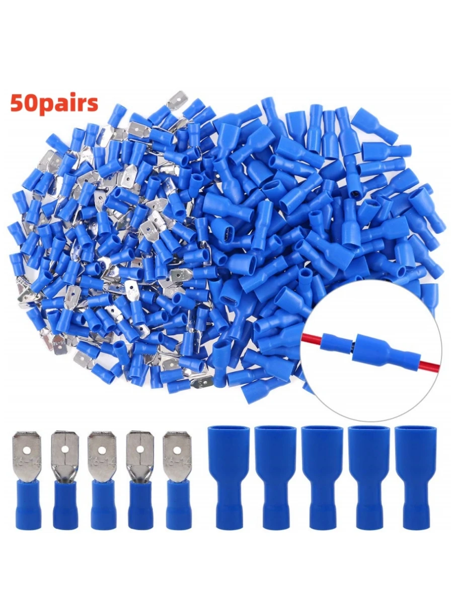 100 pcs/50 pairs Vrouwelijke/mannelijke Spade Connectors 16-14 AWG Spade Quick Disconnect Connectors Geïsoleerde Spade draad Crimp Terminal