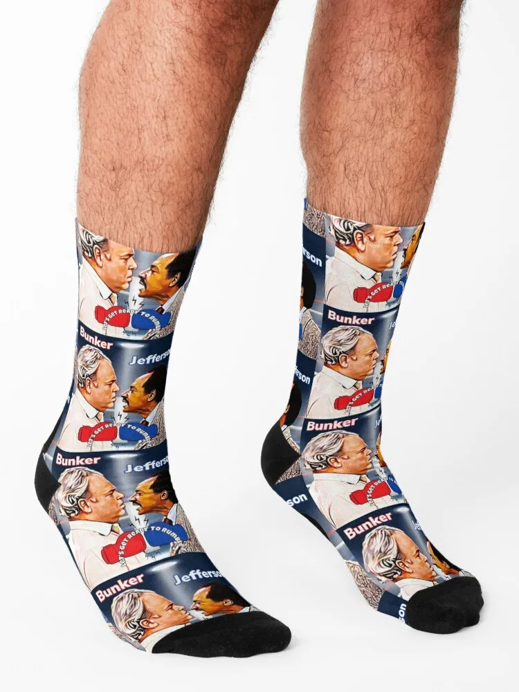 Archie bunker VS. George Jefferson Socks valentine gift ideas Soccer football Men's Socks For Man Women's