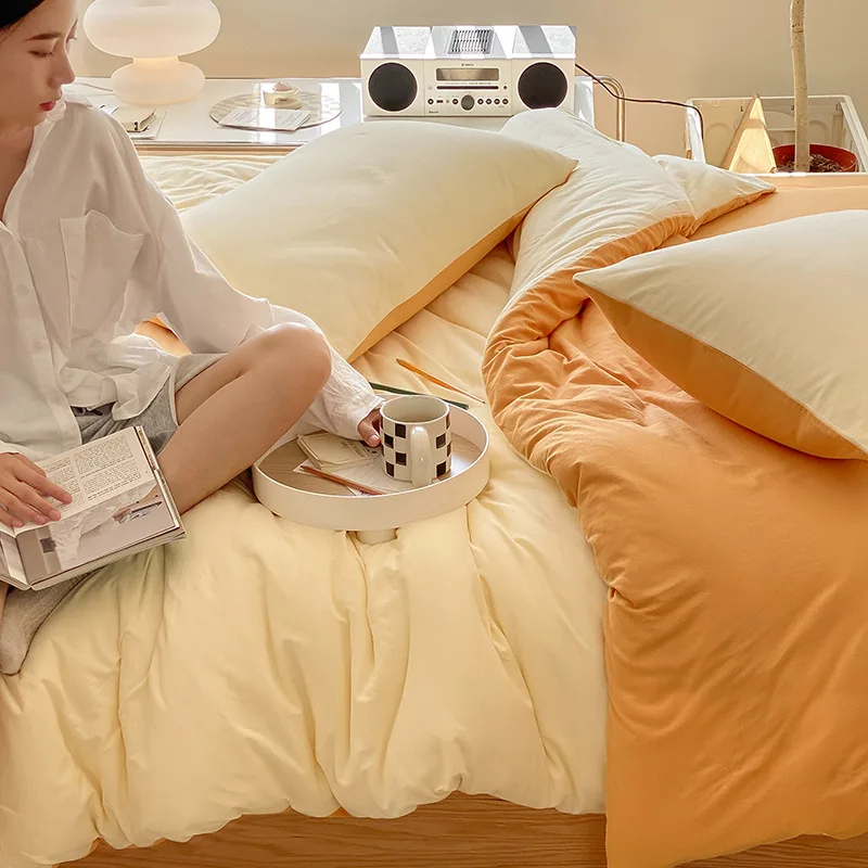 

Комплект постельного белья из четырех предметов, однотонная хлопковая наволочка, для спальни, для девушек, домашний текстиль