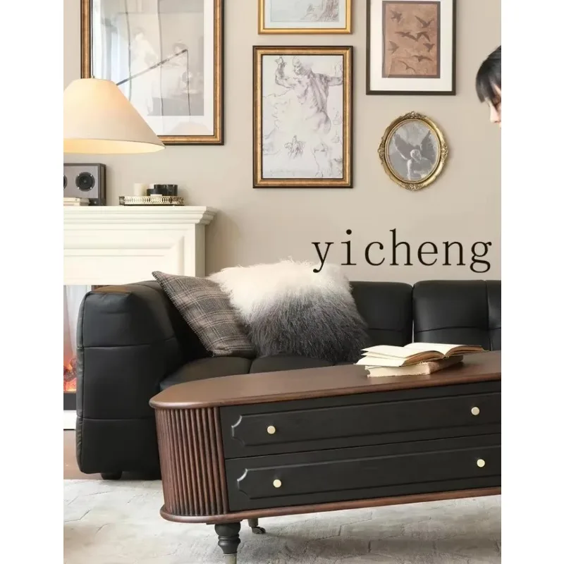 GZ-1 Solid Wood Coffee Table TV Cabinet Combination American Living Room Household Oval Medieval Tea Table