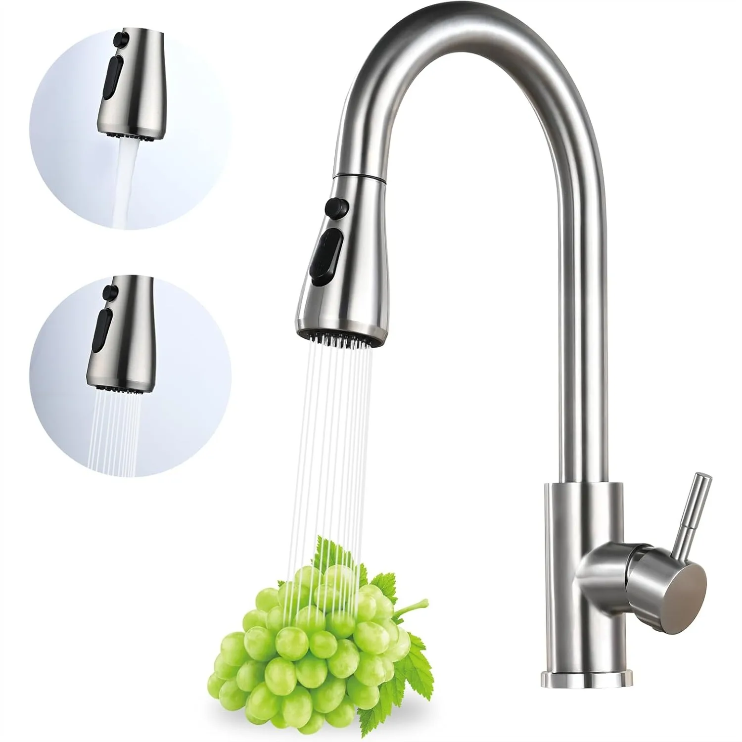 

High Arc Pull Down Kitchen Faucet with 3-Mode Sprayer, Brushed Nickel Single Handle, 360° Swivel, Stainless Steel