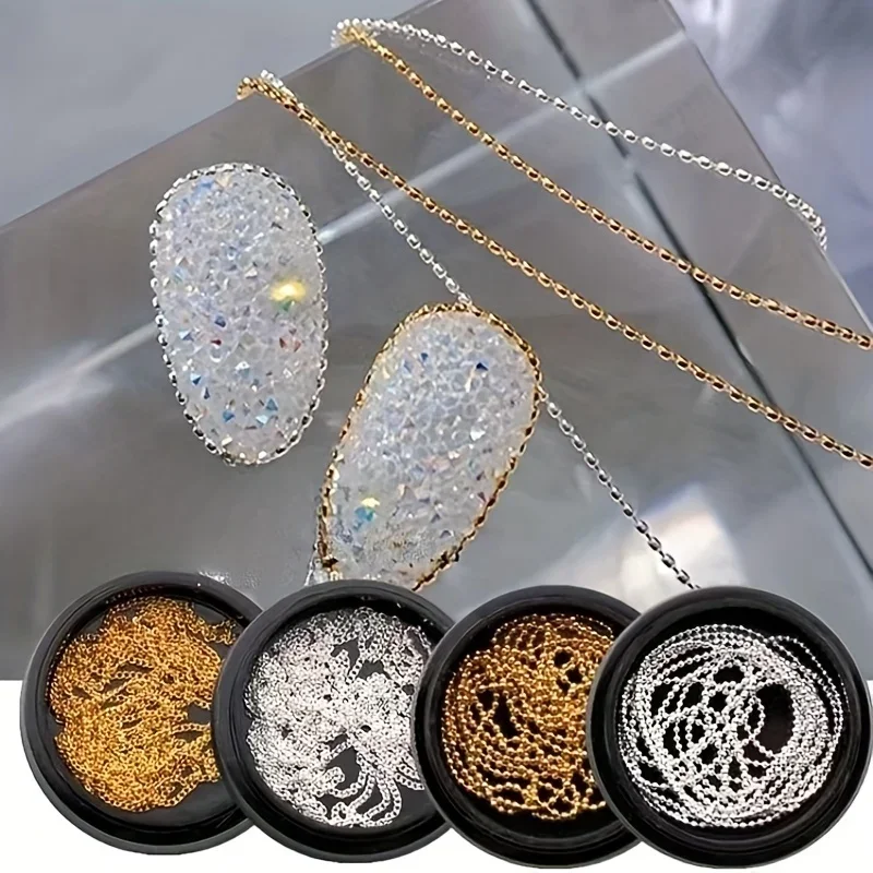 4 Stück Legierungsfarben O-förmige Kette Kugelkette Nail Art Kette für DIY Nail Art Zubehör Nail Art Charm