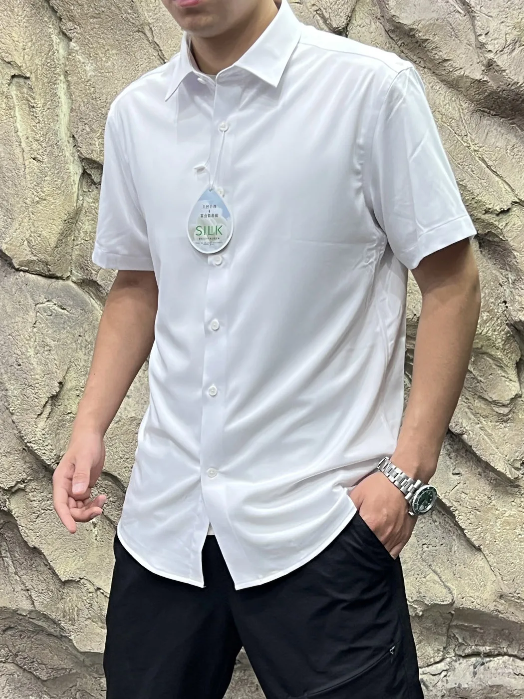 

Italian Luxury Silk Modal Men's Casual Short Sleeve Shirt Breathable Elastic Summer Business Commute Shirt Standard Fit Splice