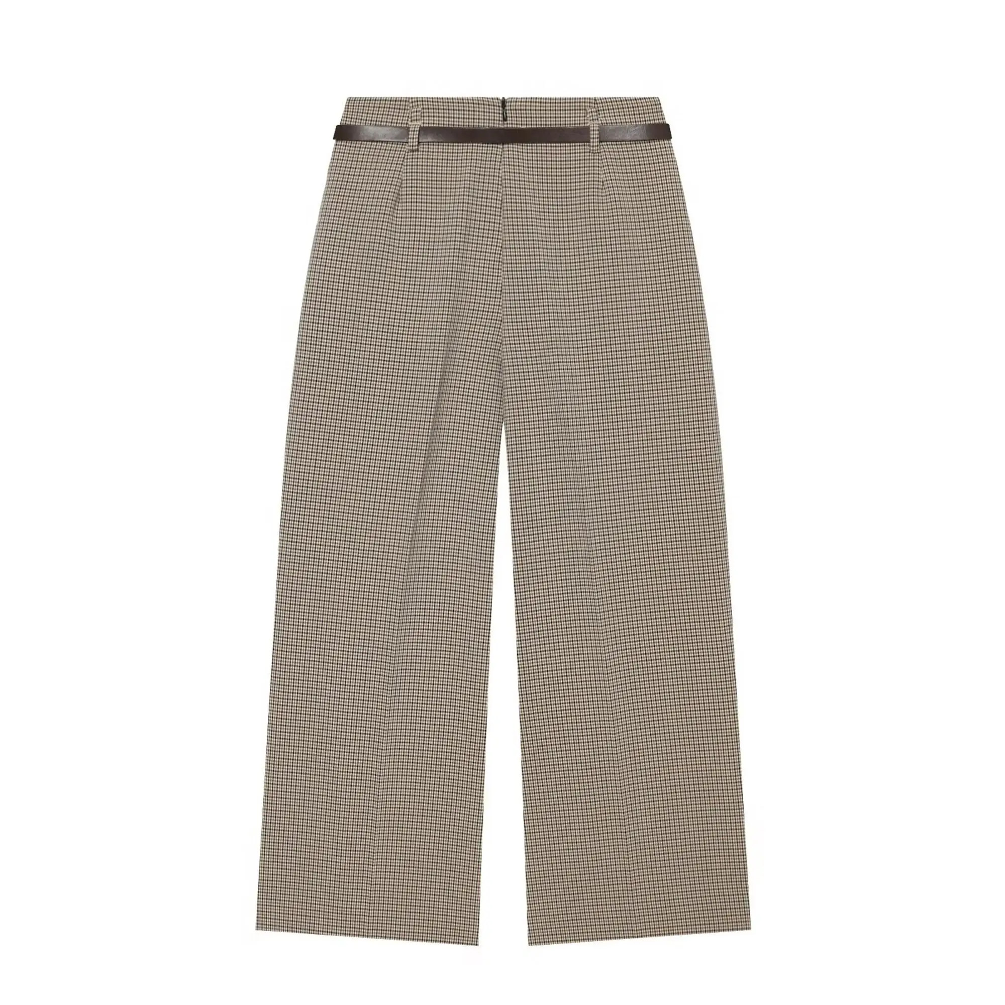 Damen Zweiteiler-Outfit: Ärmelloses O-Ausschnitt-Top, Blazer, Hochgeschnittene Weite Hose mit Gürtel, Eleganter Büro-Look, Neuer Herbstanzug – Detail 11