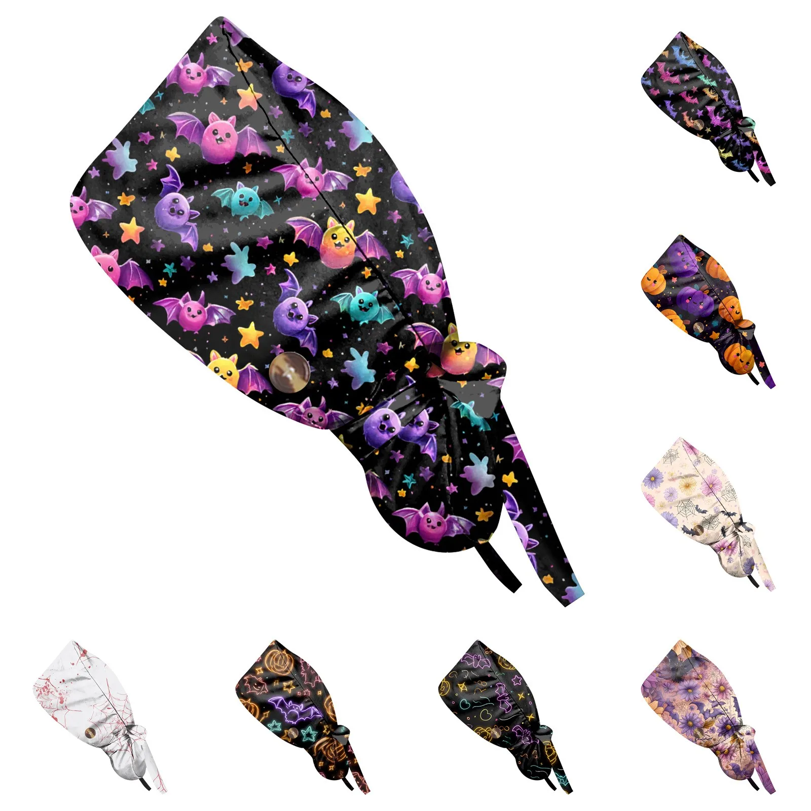 Gorro de trabajo con cordones con estampado de Halloween, gorros médicos para mujer y hombre, gorro para cirugía, gorro de enfermería para médico, enfermera, clínica, veterinaria