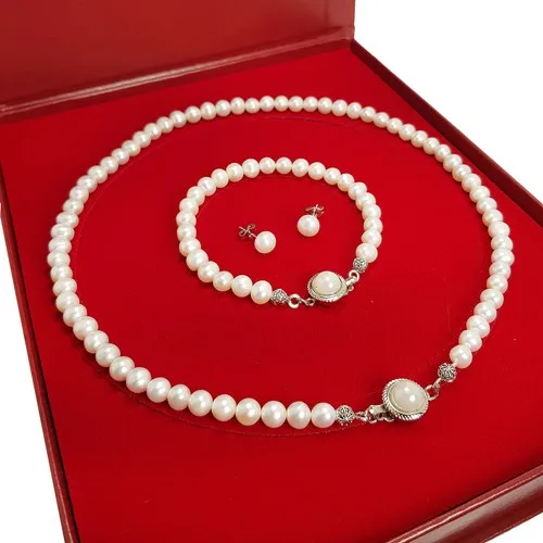 تشافين اللؤلؤ الطبيعي قلادة ، أقراط ، سوار خاص محاصر مجموعة ct83 أنيق موضة النساء هدية