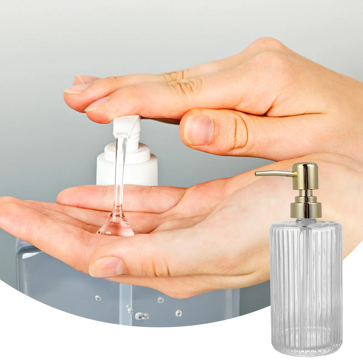 

2pcs 400Ml Glass Lotion Dispenser Bottle Gold Pump Container Refillable Travel Use Empty Bottles For Home Hotel