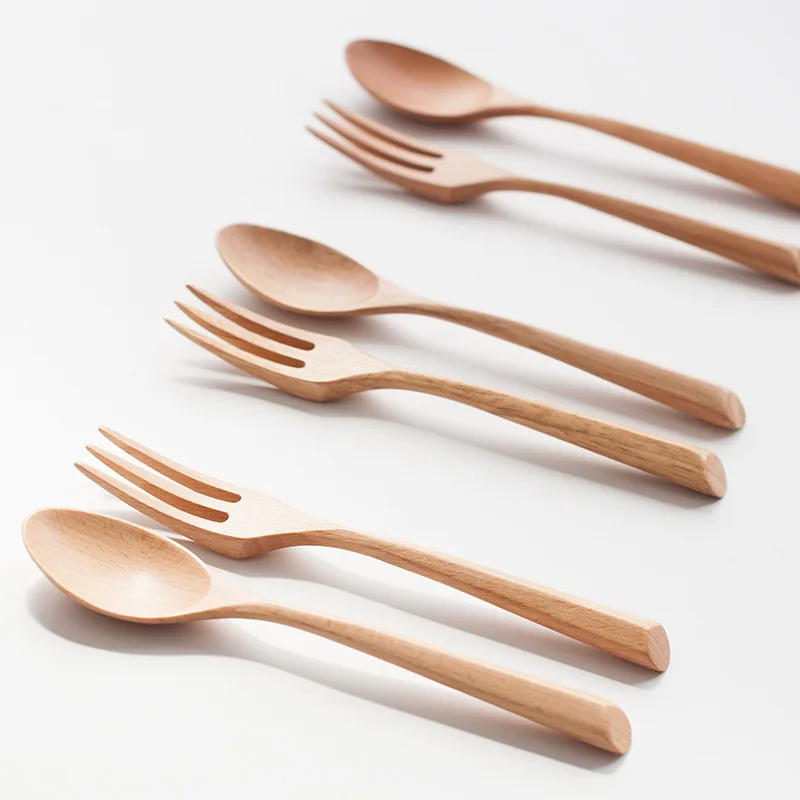 

Handmade Natural Wooden Tableware, Bamboo Spoon and Fork, Dinnerware