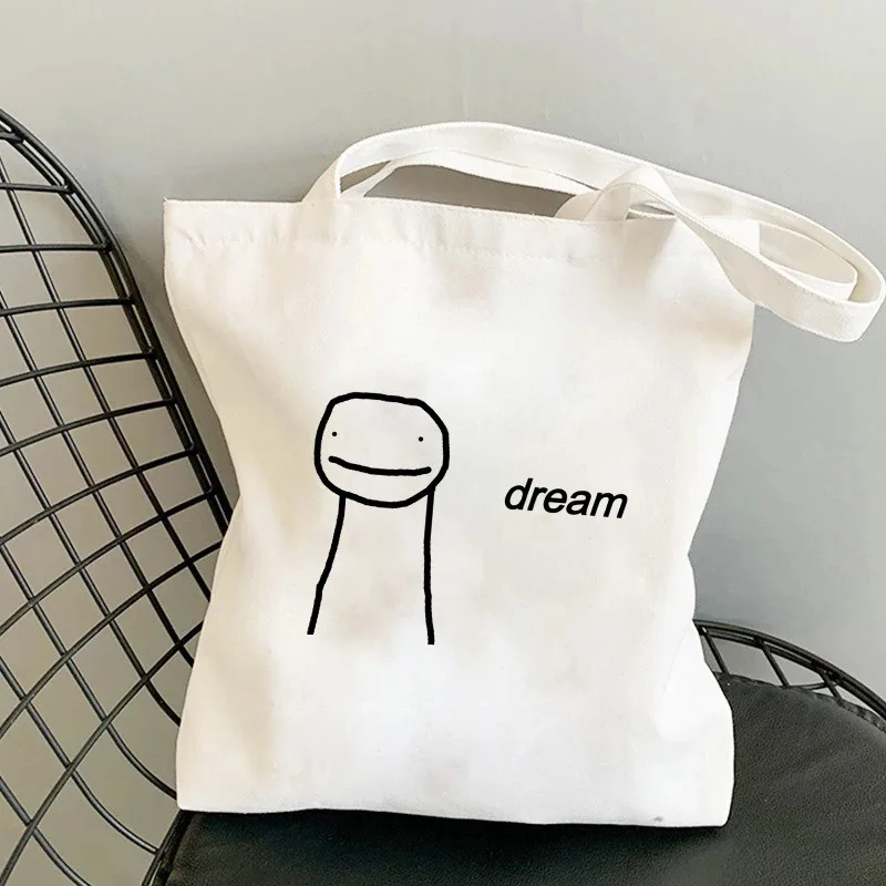 Dream SMP – sac fourre-tout en toile graphique, sac de courses esthétique réutilisable Kawaii pour les voyages scolaires, les déplacements quotidiens, écologique