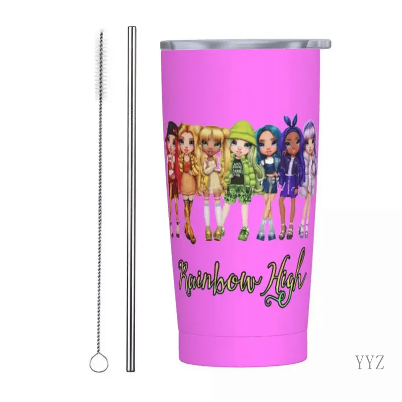 Rainbow High Dolls Characters Tumbler Vacuum Insulated Thermal Cup with Lid Straw Double Wall Mugs Water Bottle, 20oz