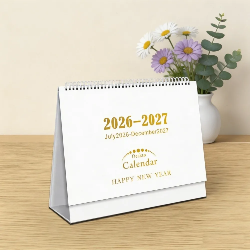 Twin Wire Binding 2026-2027 Desk Calendar Ample Writing Space Standing Flip Design Monthly Planner Minimalist Style