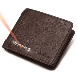 New Short Men Wallets Free Name Engraving Card Holder Classic Zipper Male Purse Simple Photo Holder Coin Pocket Men's Wallet
