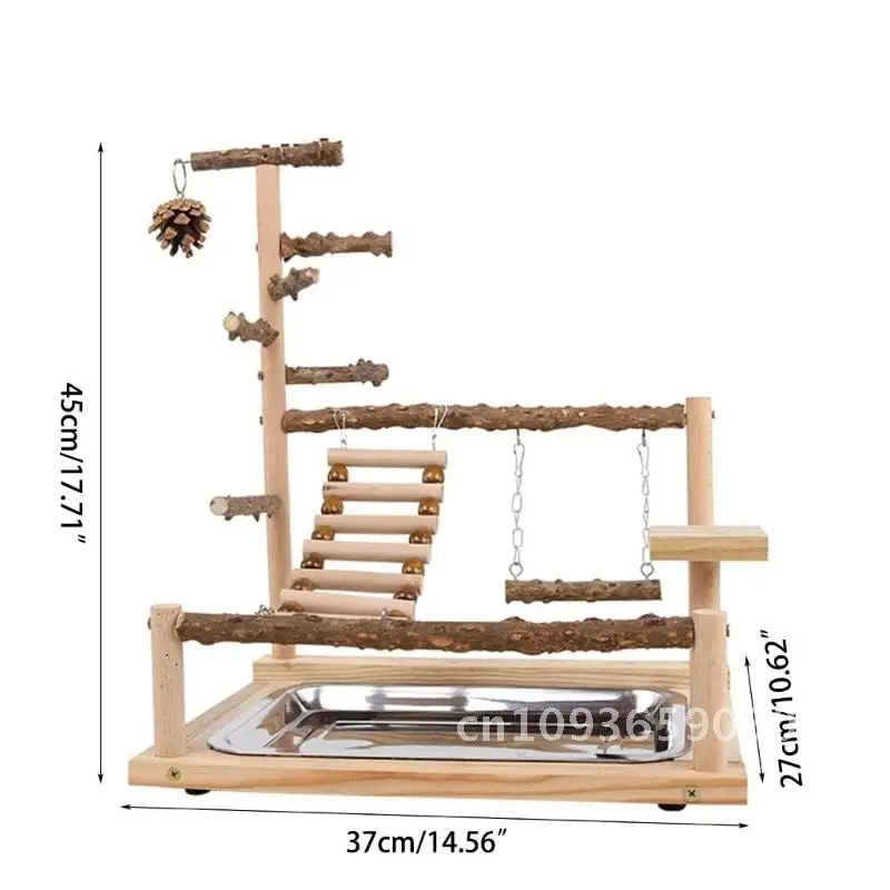 

Parrot Playstand Bird Plays Stand Cockatiel Playground Wooden Toy Perch with Plate Gym Feeder Metal Ladder Playground