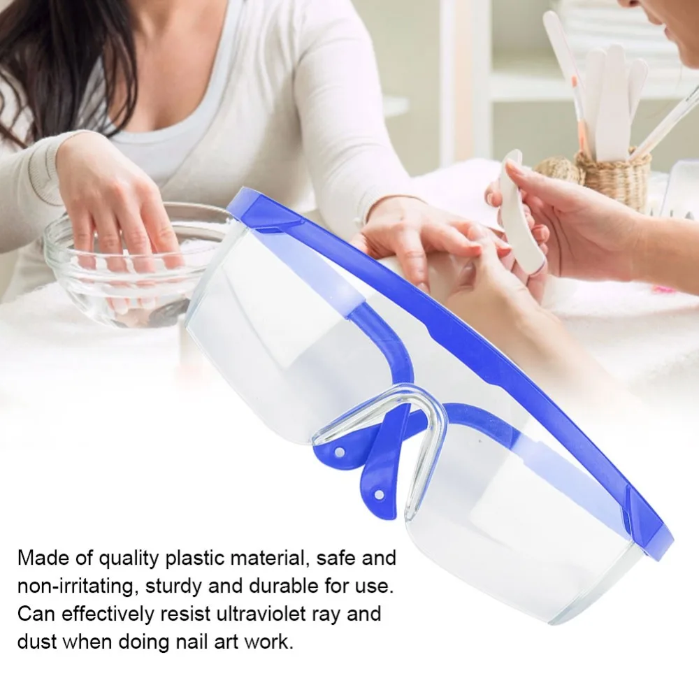 Blue Color Nail Art Anti UV Glasses Lightweight Unisex Frame Dust Proof Goggles Retractable Arm Adjustable Temples
