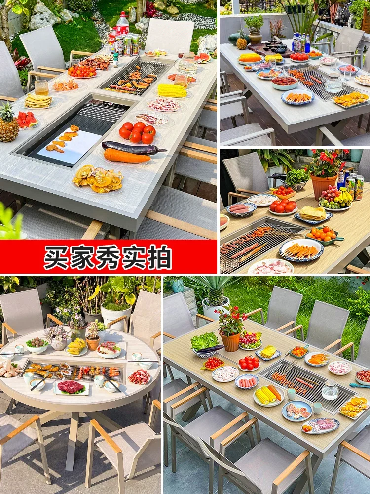 Electric barbecue grill Household hot pot Nordic courtyard Leisure villa courtyard Outdoor large grill Outdoor  table and chairs