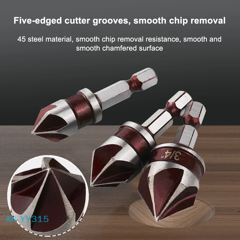 

【Y】5Pcs/set 1/2"1/4" 3/8" 3/4"5/8" Countersink Drill Bit Hex Shank Mill Cutter Hole Cutter Wood Metal Plastic Chamfering Tools