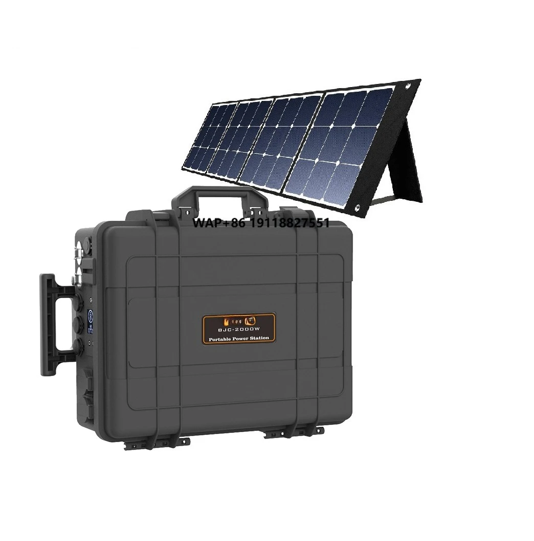 Portable 2000Wh Solar Panel Rechargeable Generator System 1200W   Outdoor Energy Rated Station Lithium Pure Sine Wa