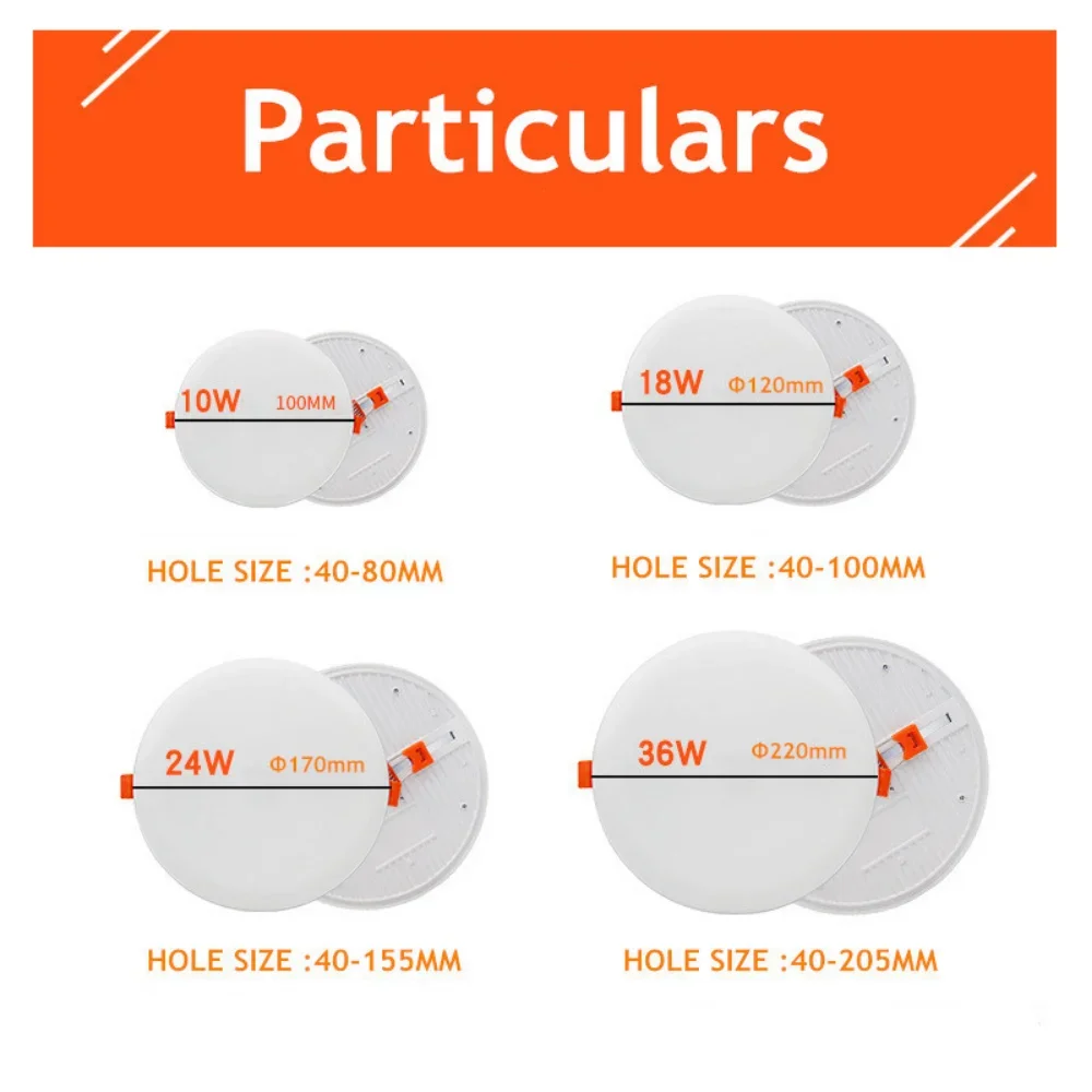 AC 85-265V, Buraco Aberto, Ajustável, Ultra Fino, Redondo, Quadrado, Luz de Painel LED, 10W, 18W, 24W, 36W, Teto de Alumínio Recesso Downlight, 220V