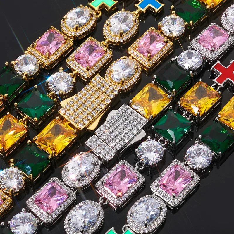 YISON Iced Out Multi Gemstone Necklaces for Women Men Mixed Shape Colorful Gems Collection Bracelet Fashion Hip Hop Jewelry ﻿
