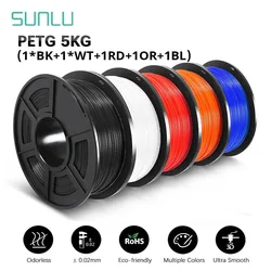 SUNLU PETG 3D-нить 1 кг 1,75 мм 5 рулонов с возможностью аккуратно засорения, без пузырьков, без запаха, экологически чистый, хорошая прочность