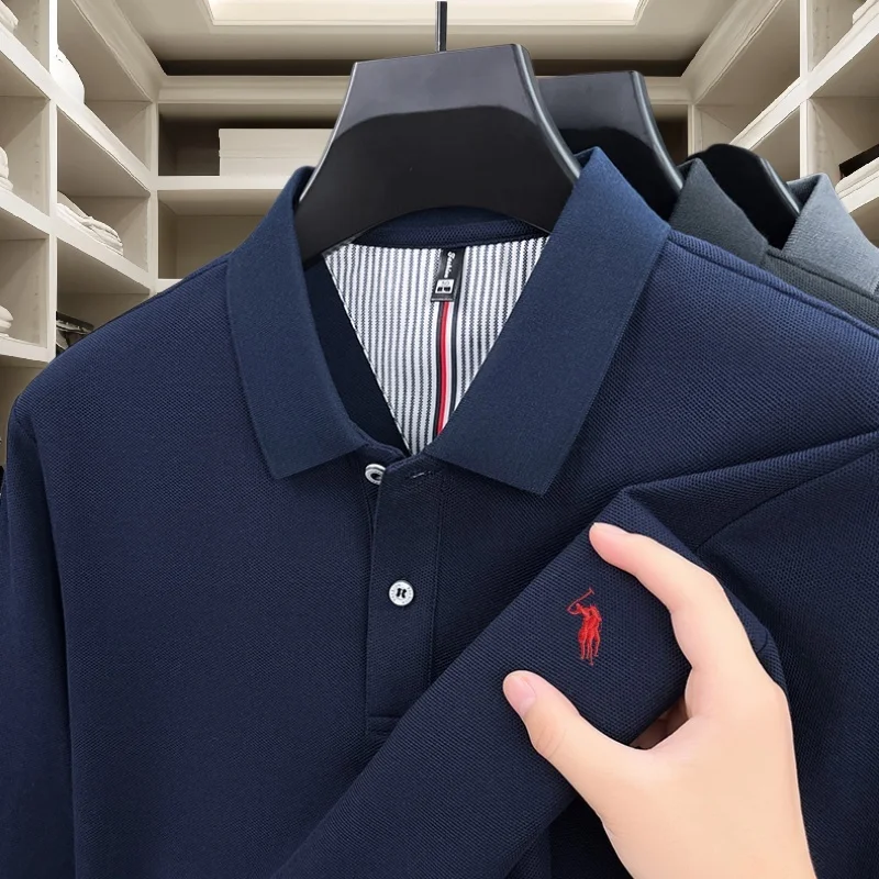 

Высококачественная брендовая мужская рубашка поло из 100% чистого хлопка с длинными рукавами, осенняя модная новая роскошная футболка с вышивкой пони Пол для гольфа