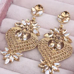 Luxury Jewelry Party Statement Accessories Wholesale Long Elegant Champagne Crystal Rhinestone Chandelier Earrings for Women