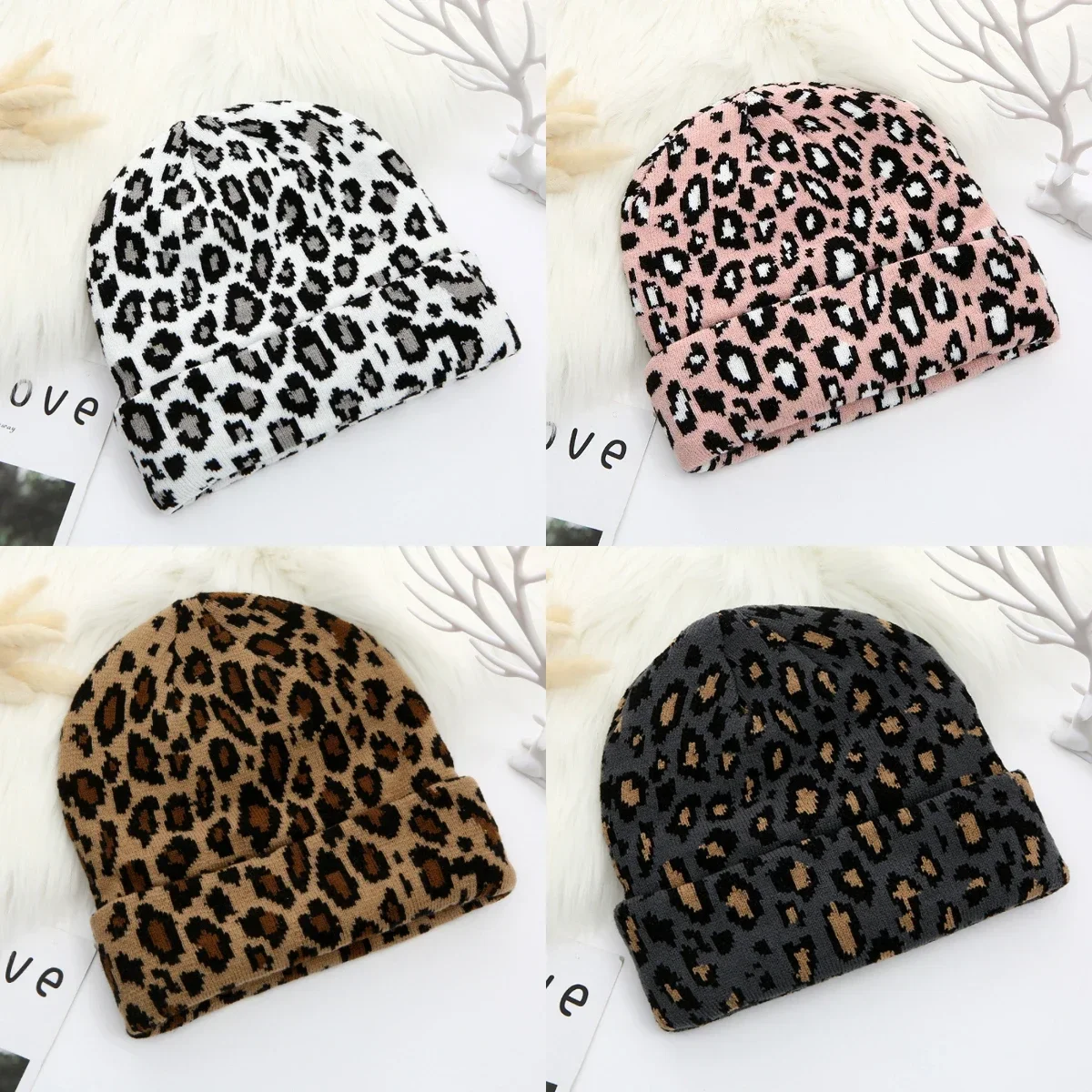 

Leopard Jacquard Unisex Beanies Y2K Trendy Autumn Winter Thicken Warm Hat Hip Hop Vintage Skullies Knit Hats for Women Men